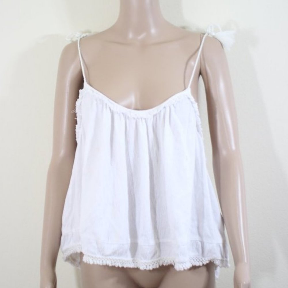 Topshop Lace Fringe Camisole Blouse White Size 12 - Picture 2 of 4
